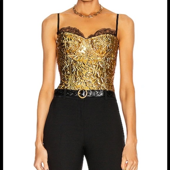 DUNDAS | Tops | Dundas Gold Bustier Corset Top With Lace Trim | Poshmark